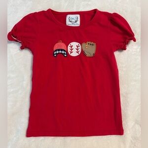 Red Baseball Appliqué Themed Kids Top